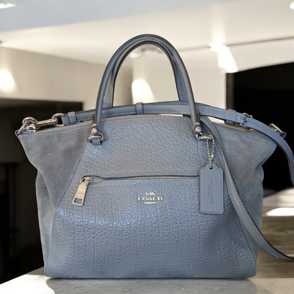 Heather Gray Structured Shoulder Bag with Textured Leather and Detachable Strap